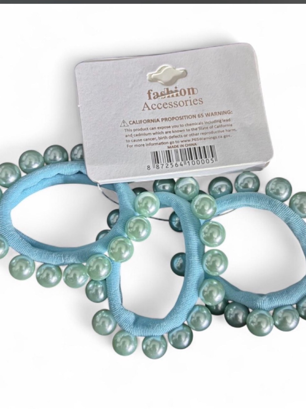Aqua Pearl Elastic Hair Ties - Set of 3